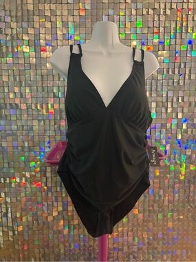 Black One-Piece Swimsuit - V-Neck Tummy Control